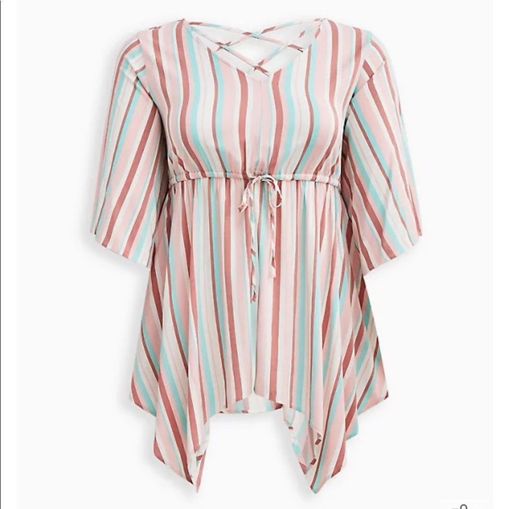 BABYDOLL TOP STRETCH CHALLIS STRIPE PINK